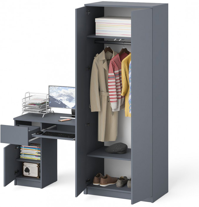 Мори компьютерный стол МС-1 левый + Шкаф МШ800.1, графит