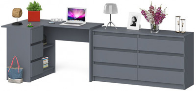 Мори компьютерный стол МС-16 левый + Комод МК1380.6, графит