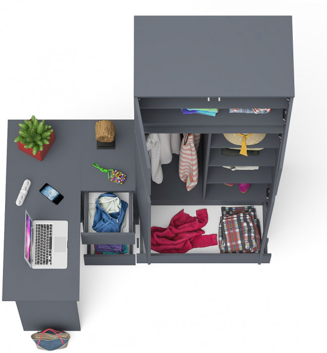 Мори компьютерный стол МС-16 правый + Шкаф МШ900.1 + Антресоль МА900.1, графит