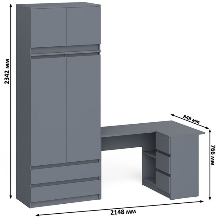 Мори компьютерный стол МС-16 правый + Шкаф МШ900.1 + Антресоль МА900.1, графит