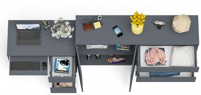 Мори компьютерный стол МС-6 правый + Комод МК1600.1, графит