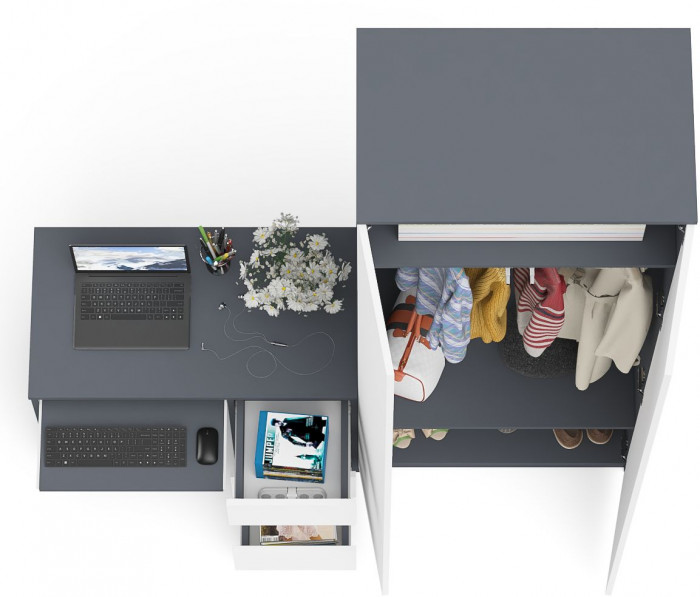 Мори компьютерный стол МС-6 правый + Шкаф МШ800.1, графит/белый