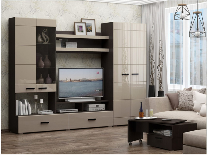 Гостиная Гамма-17 МДФ (Белый глянец, Венге)