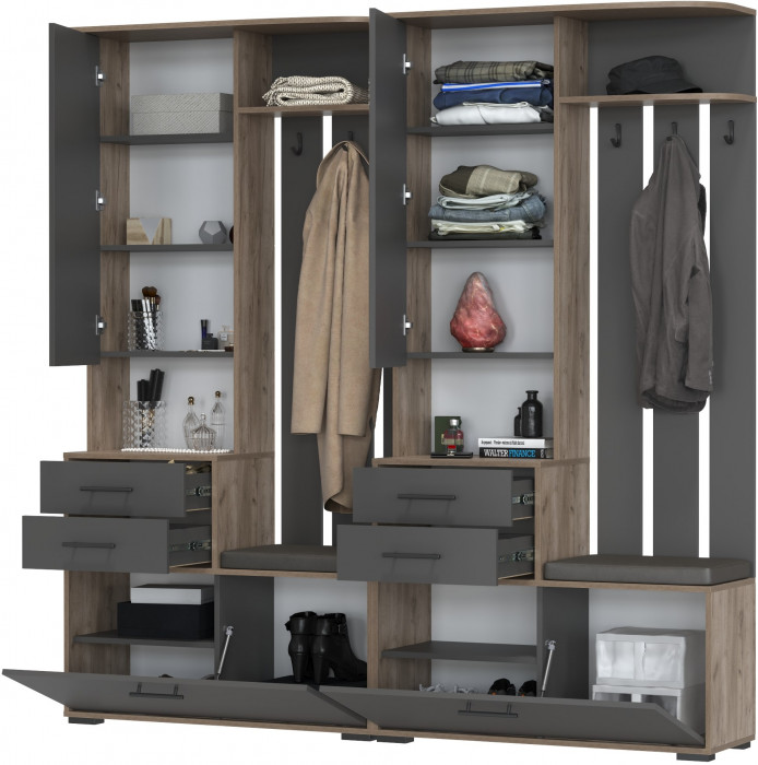 Два шкафа с вешалкой Домино 2-3431дкт/граф, дуб крафт табачный/графит