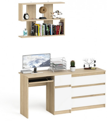 Мори компьютерный стол МС-1 правый + Комод МК800.1 + Полка 900, дуб сонома/белый