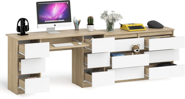Мори компьютерный стол МС-2 + Комод МК1200.6, дуб сонома/белый