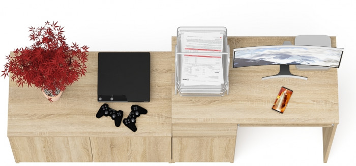 Мори Стол компьютерный МС-1 левый + Тумба МА900.1, цвет дуб сонома, ШхГхВ 180,4х50,4х76,6 см., выдвижной ящик слева, НЕ универсальная сборка