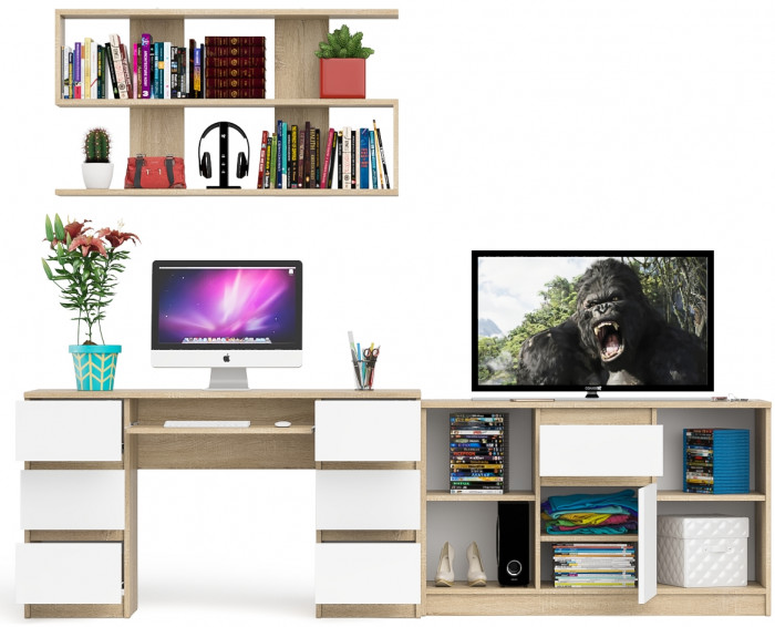 Мори компьютерный стол МС-2 + Тумба МТВ1204.1 + Полка 1200, дуб сонома/белый