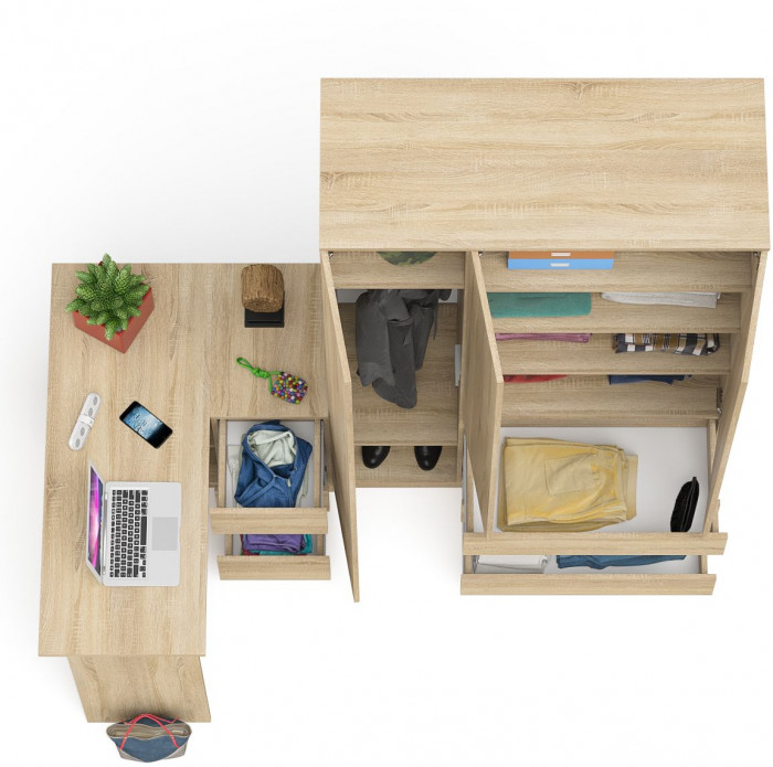 Мори Стол компьютерный МС-16 правый + Шкаф МШ1200.1, цвет дуб сонома, ШхГхВ 244,8х84,9х209,6 см., выдвижные ящики справа, НЕ универсальная сборка