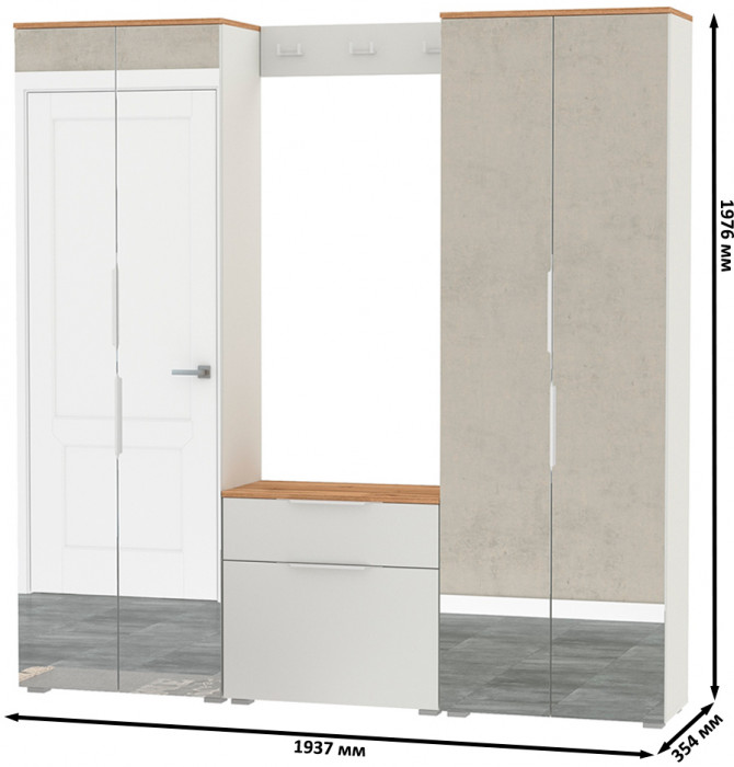 Октава Прихожая 26, белый шагрень/дуб крафт золотой/фасады МДФ белый шагрень