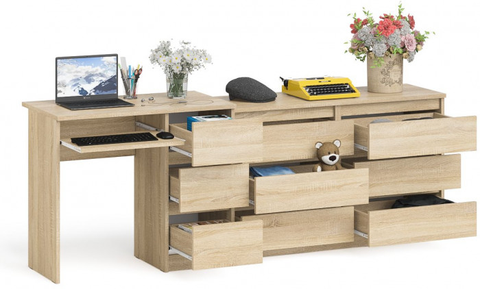 Мори Стол компьютерный МС-6 правый + Комод МК1200.6, цвет дуб сонома, ШхГхВ 210,4х50х76,6 см., выдвижные ящики справа, НЕ универсальная сборка