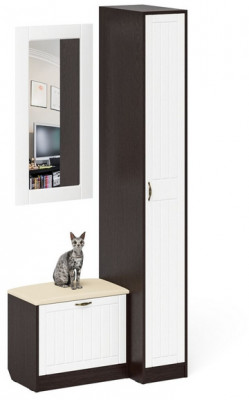 Прихожая П-6 Компоновка № 40, венге/фасады МДФ белое дерево фрезеровка прованс