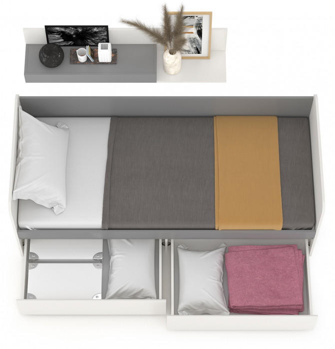 Торонто 11.39 Кровать + 16.475 Полка, белый шагрень/стальной серый