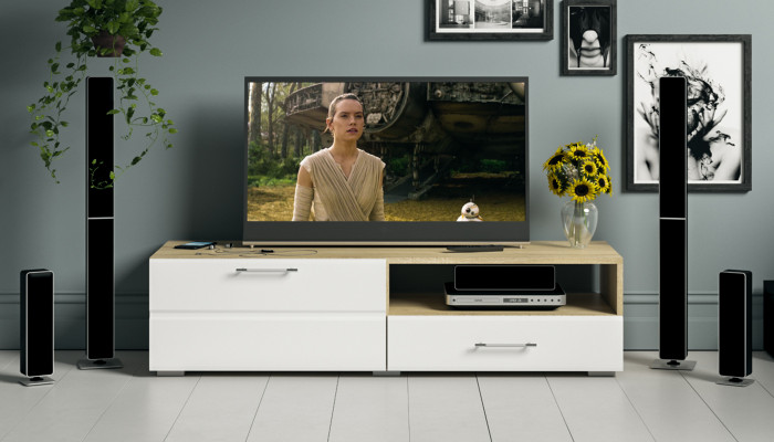 Тумба под ТВ Ларго 1, корпус дуб сонома/фасады МДФ белый глянец