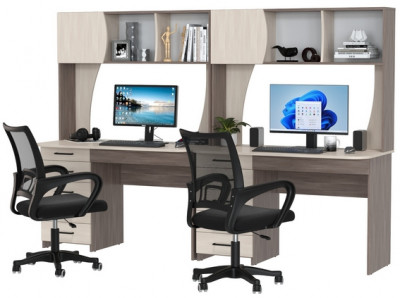 Два стола рабочих 6-0606 Сигма + два кресла 103 чёрных, бодега тёмный/бодега светлый