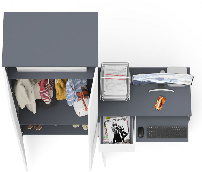 Мори компьютерный стол МС-1 левый + Шкаф МШ800.1, графит/белый