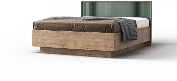 Кровать 180х200 "Герта" с щитовым основанием - Дуб канзас/Зеленый матовый