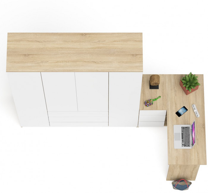 Мори Стол компьютерный МС-16 левый + Шкаф МШ1600.1, цвет дуб сонома/белый, ШхГхВ 284,8х84,9х209,6 см., выдвижные ящики слева, НЕ универсальная сборка