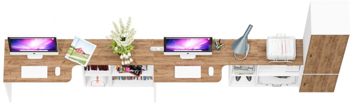 Лидер-8 Стол + Стол + Пенал МД 22Б, белый шагрень/крафт золото