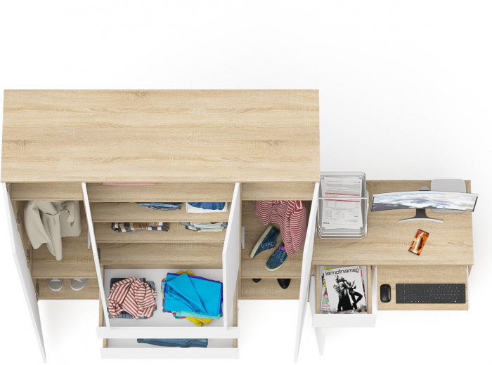 Мори компьютерный стол МС-1 левый + Шкаф МШ1600.1, дуб сонома/белый