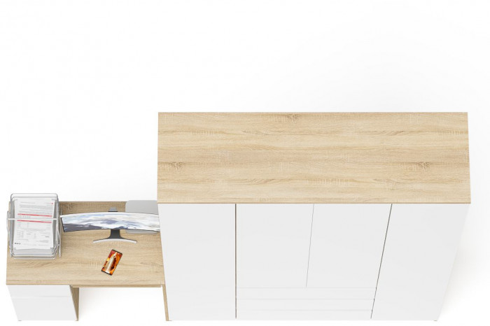 Мори компьютерный стол МС-1 левый + Шкаф МШ1600.1, дуб сонома/белый