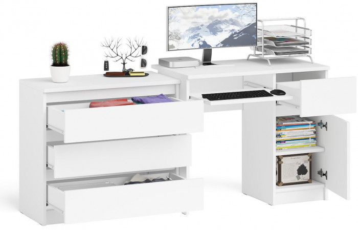 Мори компьютерный стол МС-1 правый + Комод МК800.1, белый