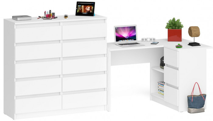 Мори компьютерный стол МС-16 правый + Комод МК1200.10, белый