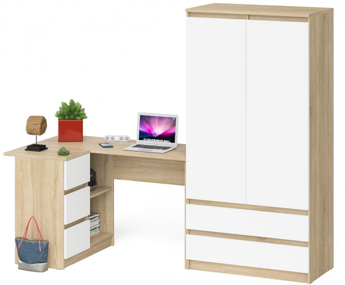Мори Стол компьютерный МС-16 левый + Шкаф МШ900.1, цвет дуб сонома/белый, ШхГхВ 214,8х84,9х179,6 см., выдвижные ящики слева, НЕ универсальная сборка