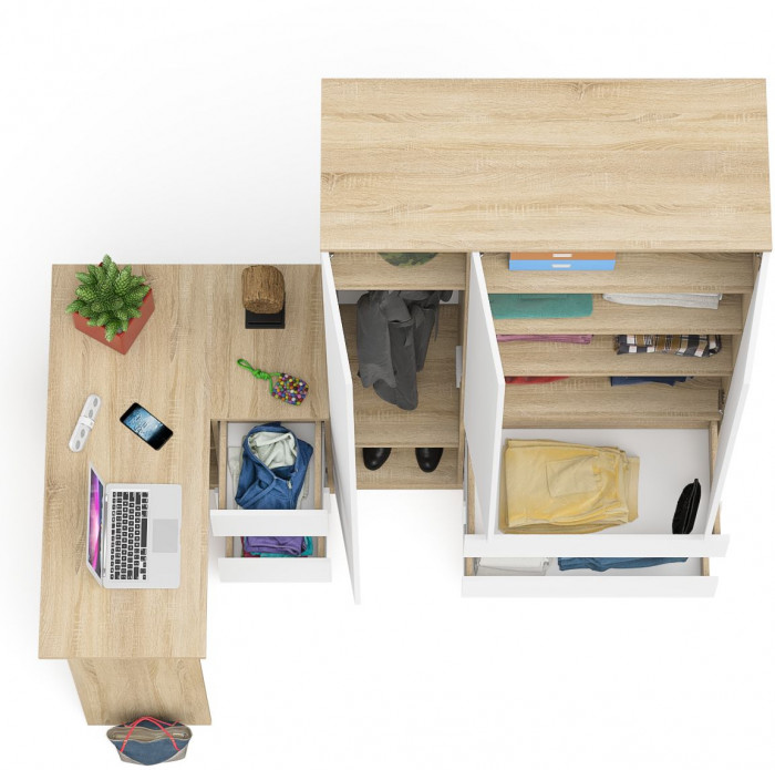 Мори Стол компьютерный МС-16 правый + Шкаф МШ1200.1, цвет дуб сонома/белый, ШхГхВ 244,8х84,9х209,6 см., выдвижные ящики справа, НЕ универс. сборка