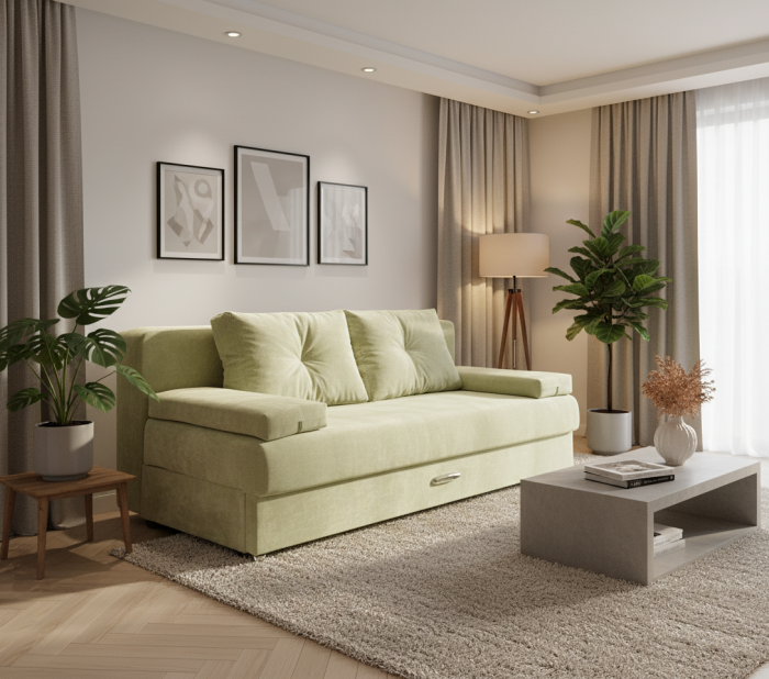 Диван-еврокнижка Амстердам Мини люкс, 150, велюр бежевый