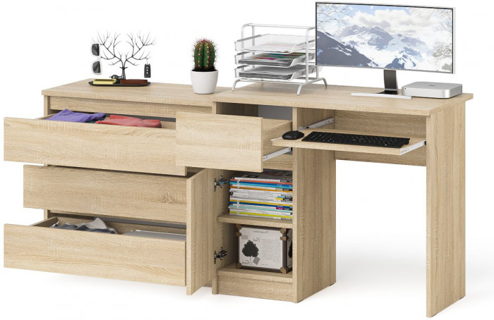 Мори компьютерный стол МС-1 левый + Комод МК800.1, дуб сонома