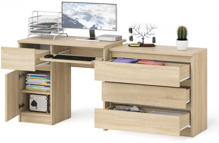 Мори компьютерный стол МС-1 левый + Комод МК800.1, дуб сонома