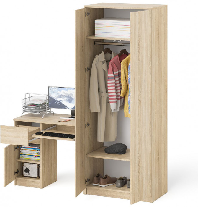 Мори компьютерный стол МС-1 левый + Шкаф МШ800.1, дуб сонома