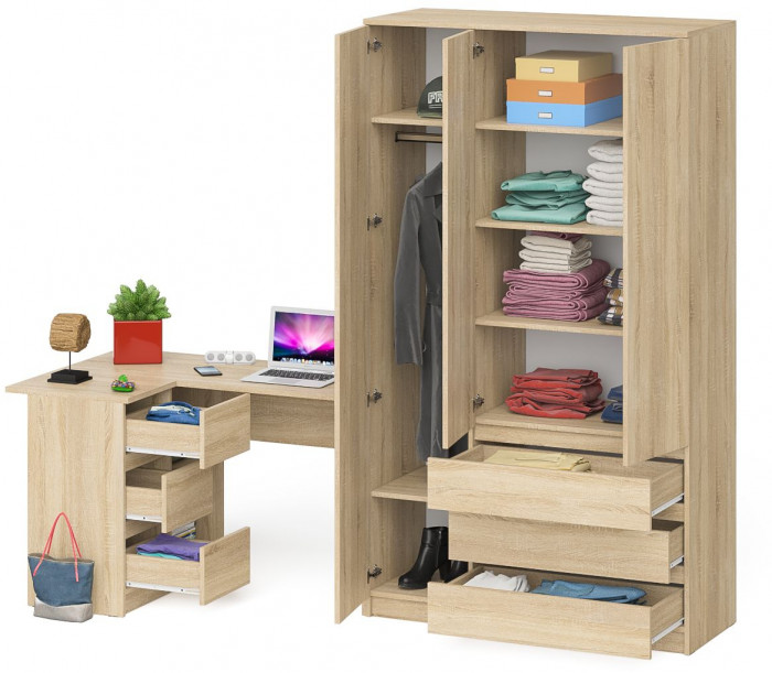 Мори компьютерный стол МС-16 левый + Шкаф МШ1200.1, дуб сонома