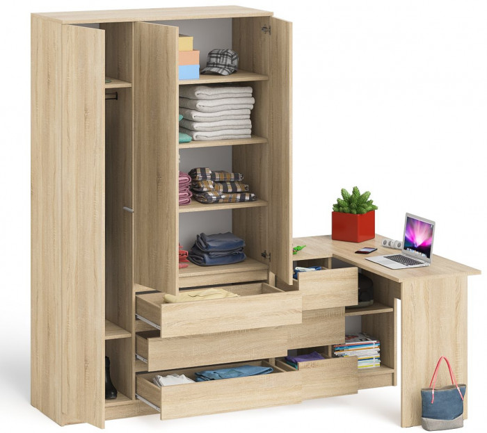 Мори компьютерный стол МС-16 левый + Шкаф МШ1200.1, дуб сонома