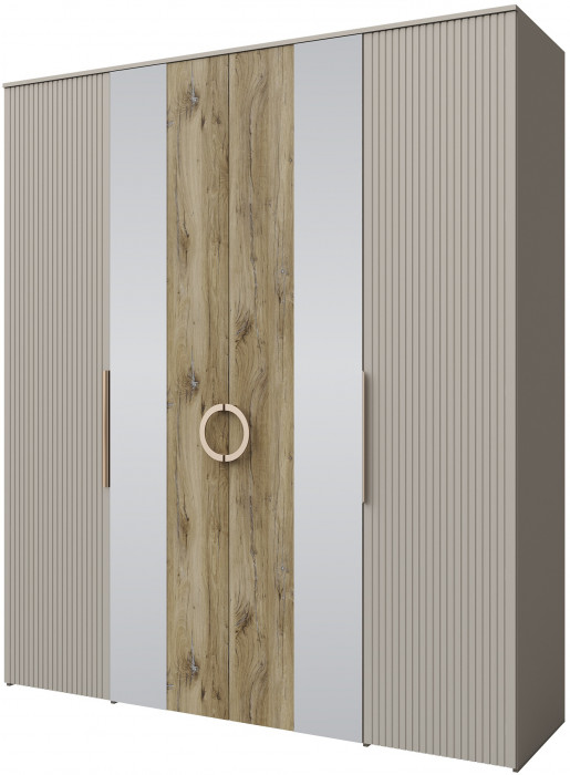 Шкаф для одежды 4-х дверный "Виола" - Персидский жемчуг/Дуб Флагстафф песочный
