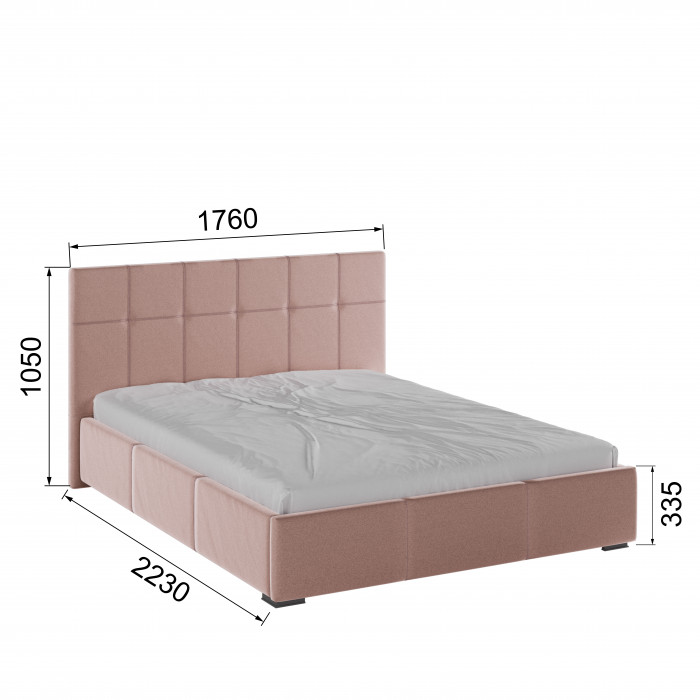 Рио Кровать интерьерная 160 пыльная роза квадрат, ортопед