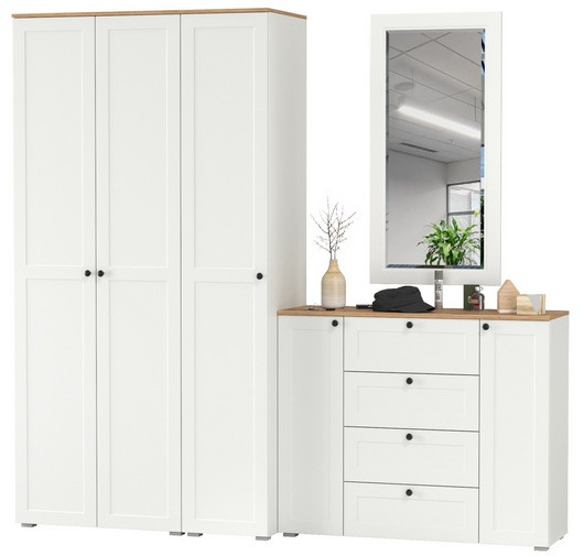 Остин Прихожая 38, цвет белый шагрень/дуб крафт золотой, ШхГхВ 240х54,3х229,6 см., универсальная сборка