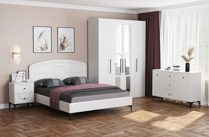 Валенсия Спальня 11.36.01 Кровать БЕЗ ортопеда, цвет ЛДСП белый шагрень/МДФ белый шагрень, ШхГхВ 169,7х204х115,3 см., сп. м. 1600х2000 мм, б/м, б/о