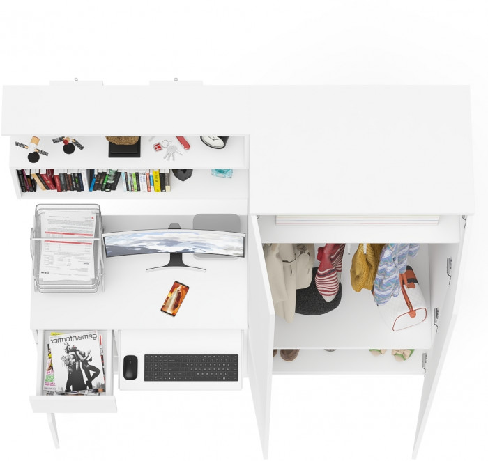 Мори компьютерный стол МС-1 левый + Шкаф МШ800.1 + Полка 900, белый