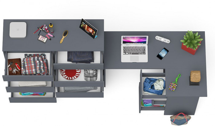 Мори компьютерный стол МС-16 правый + Комод МК1200.10, графит