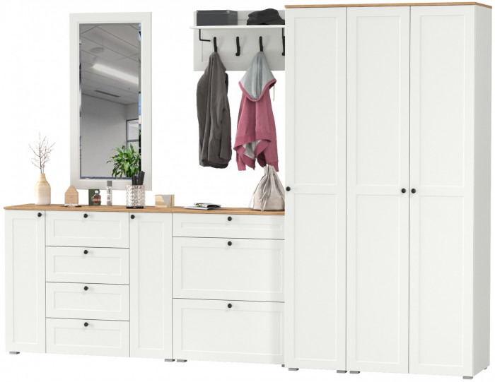 Остин Прихожая 61, белый шагрень/дуб крафт золотой