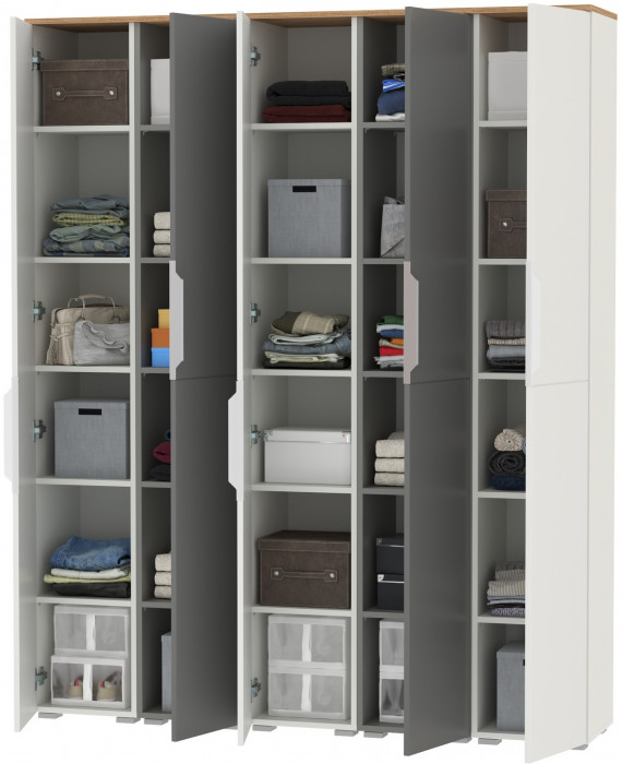 Октава Набор шкафов 48, белый шагрень/серый графит/дуб крафт золотой/фасады МДФ белый шагрень/серый графит