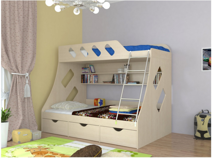 Дельта-20.01 Детская двухъярусная кровать с лестницей (Оранжевый, Ясень шимо светлый)