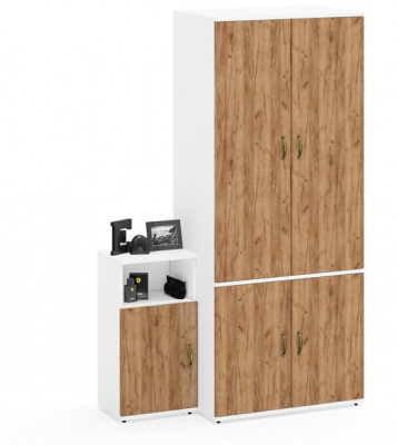 Лидер-8 Шкаф МД 19Б + Тумба МД 3.19, цвет белый шагрень/крафт золото, ШхГхВ 120х50х190 см., универсальная сборка