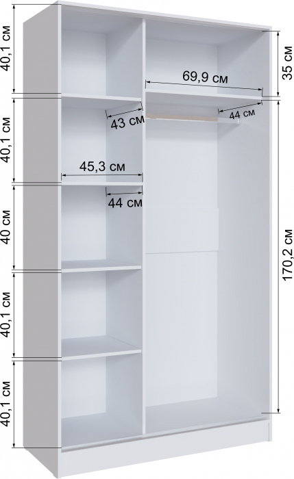 Шкаф-купе Стиль-2 1200, Дуб крафт серый/Дуб крафт белый