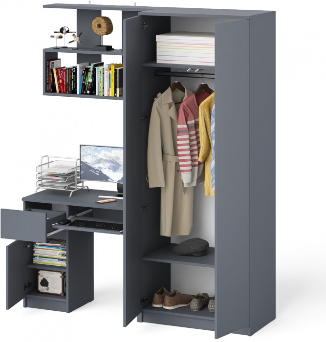 Мори компьютерный стол МС-1 левый + Шкаф МШ800.1 + Полка 900, графит