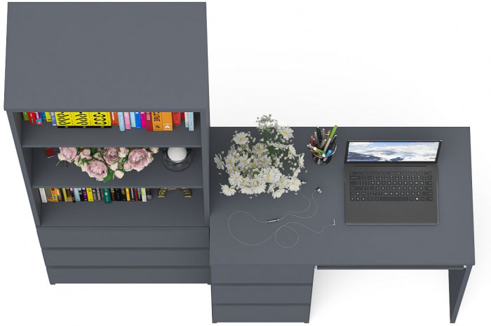 Мори компьютерный стол МС-6 левый + Стеллаж МСТ600.3, графит