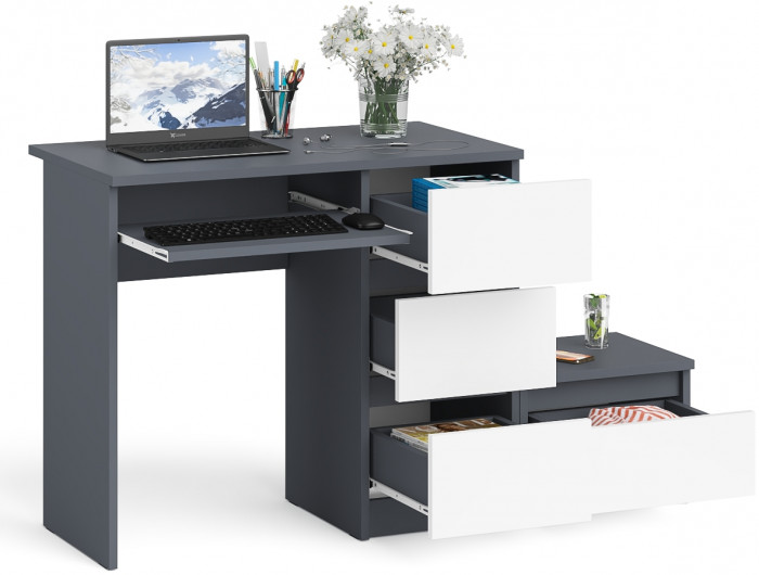 Мори компьютерный стол МС-6 правый + Тумба ТМП400.1, графит/белый