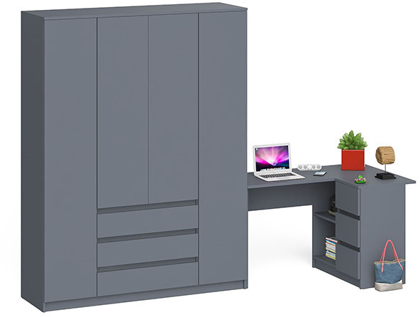 Мори Стол компьютерный МС-16 правый + Шкаф МШ1600.1, цвет графит, ШхГхВ 284,8х84,9х209,6 см., выдвижные ящики справа, НЕ универсальная сборка